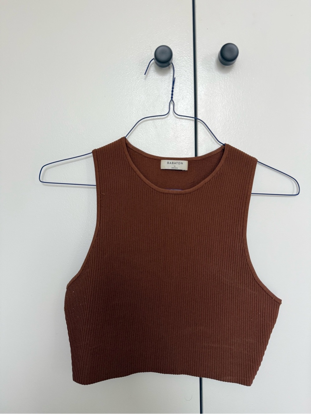 Babaton Brown Ribbed Cropped Tank